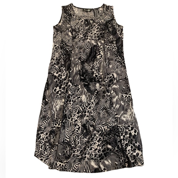 Amanda Collection Black White Grey Animal Print Sleeveless Dress - Size M - Picture 1 of 5